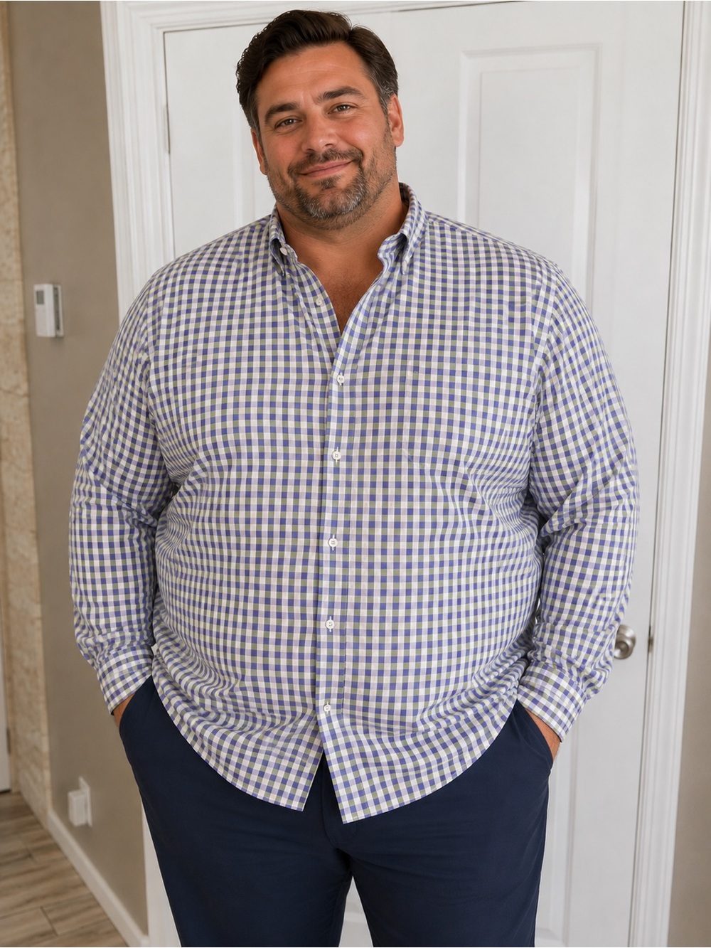 Bugatchi Lime and Blue Gingham Button-Down Shirt